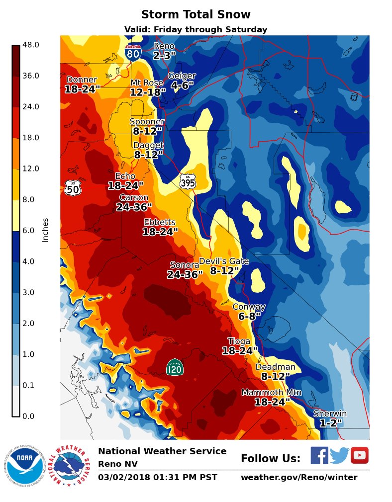 NWSReno's tweet image. Conditions are continuing to deteriorate in the Sierra today. Another round of snow today and tonight will make travel in mountains difficult again through Saturday.