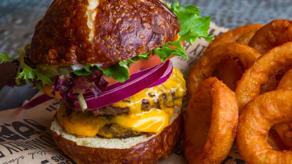 StackdOakland's tweet photo. Is it really even a burger if it's not on a pretzel bun? #stackdpgh https://t.co/t8lnb7aMNg