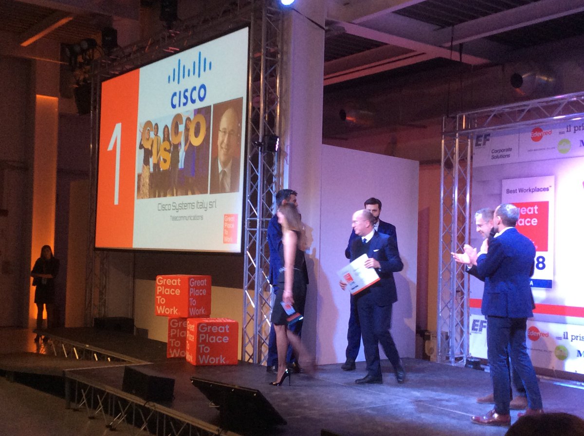 GPTWItalia's tweet photo. Prima posizione per @CiscoItalia nella #classifica delle #aziende di medie dimensioni da 17 anni! Complimenti!
#BWItalia2018 #lemiglioriaziende2018 https://t.co/a2f9M0Ofjw
