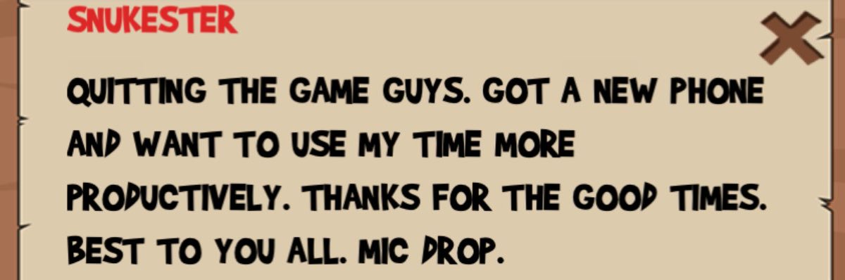 THECEOBOY's tweet photo. I just felt like I needed to tweet this . I probably won’t see/hear from him again ! But Snukester has been so loyal 12/14/16 and decided to Quit the game . Well bro I thank you for grinding with me for so long and I wish you the best .  Snuk 🖖🏻 #funrun2 #ceocrew https://t.co/bndkWC3rWF