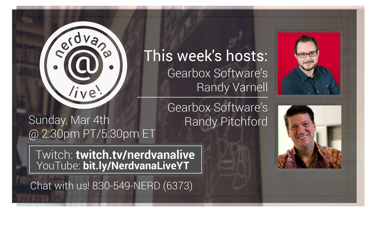 NerdvanaLive's tweet photo. Nerdvana Live will be back on the air this Sunday! Joining our host @DuvalMagic will be Battleborn's Creative Director/Design Producer of BL2 @jythri! On topic this week: Character Development, Creating Virtual Personalities, and Video Game Violence vs Real Violence. https://t.co/gSwzjzU0Wf