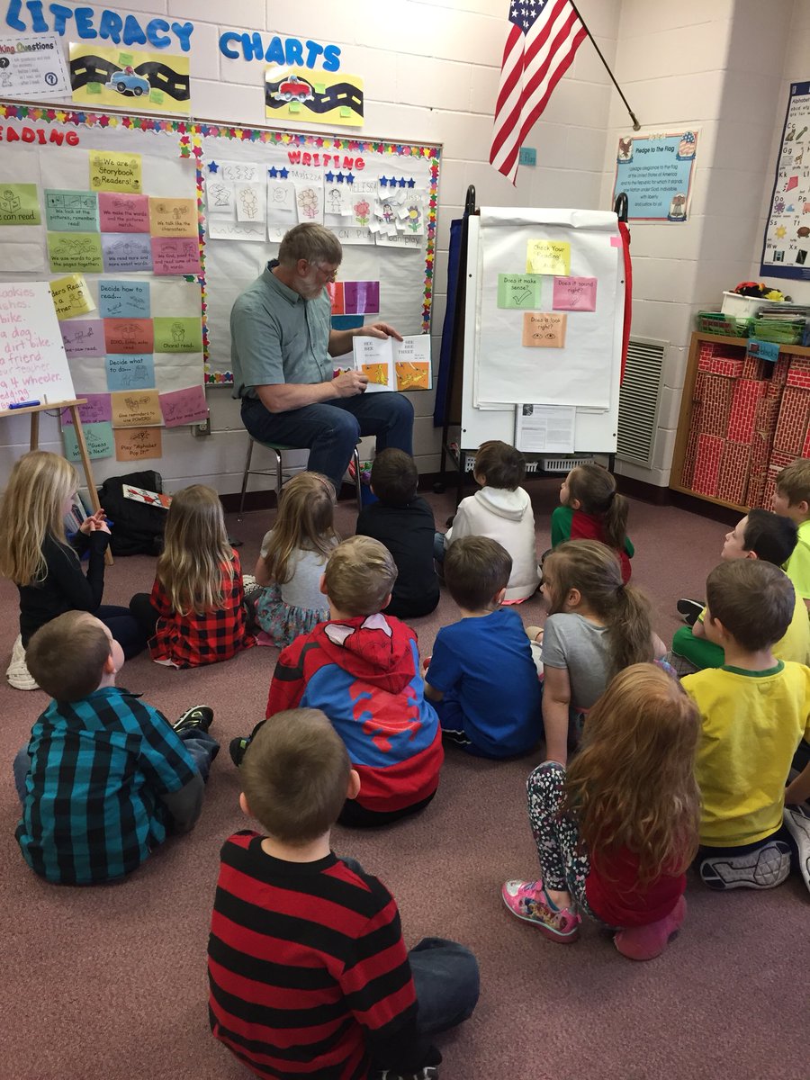 rita_devery's tweet photo. The Knapp Kindergarteners want to say thank you to school board members Jim Swanson and John Sobota for being guest readers in our classroom this week! #SDMA https://t.co/ZJ6jxMzlHE