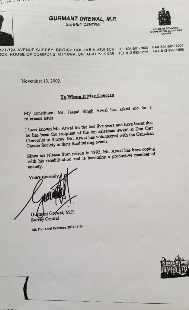 PMLaurier's tweet image. Well, this is embarrassing.  Conservatives were all haughty this week demanding to know how Jaspal Atwal got invited to a government event. Turns out one of their own former MPs wrote him a reference letter and invited him to a fundraiser: #cdnpoli