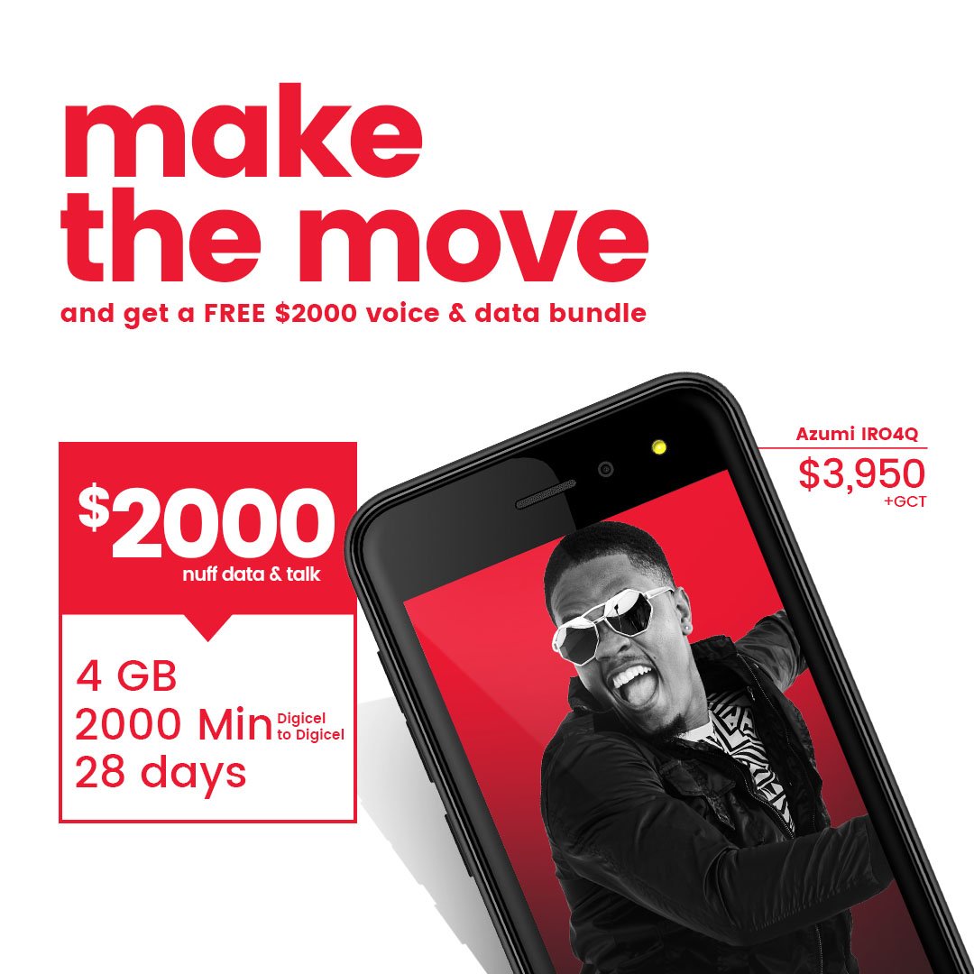 DIGICELJamaica's tweet photo. #MakeTheMove to Digicel and get a 28 Day #NuffDataMoreTalk bundle plan with 4 GB data, 2000 Digi-Digi minutes, rollover data and talk and FREE access for PlayGo.

Offer ends on April 30, 2018. https://t.co/NRL80Rbgls