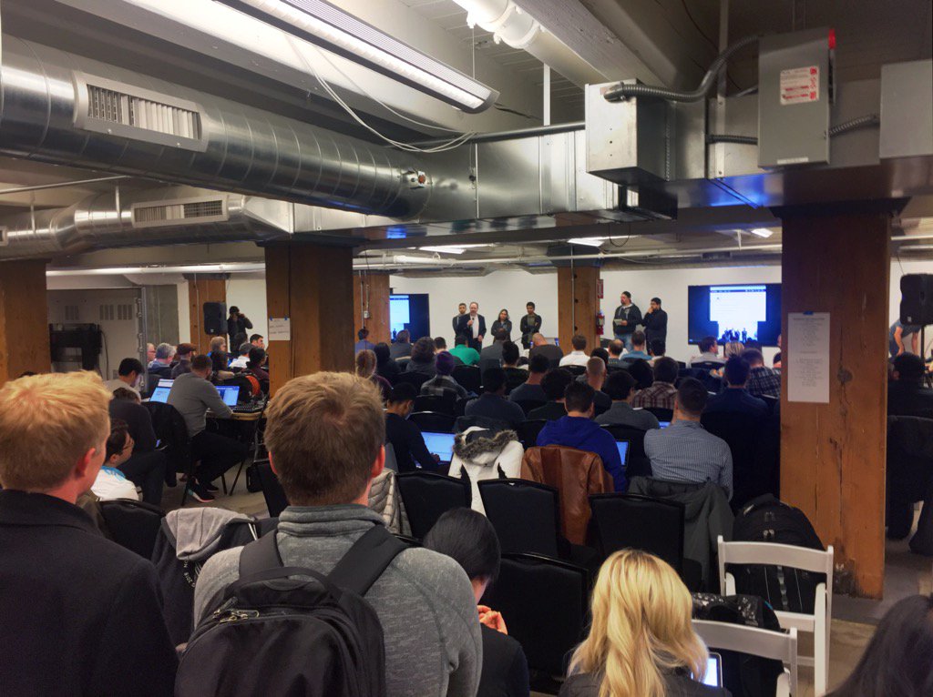 rileyjpetersen's tweet photo. Standing room only for the final presentations at @Nordstrom hackathon #nordstromtech @galvanize https://t.co/1vDmXhbvt0