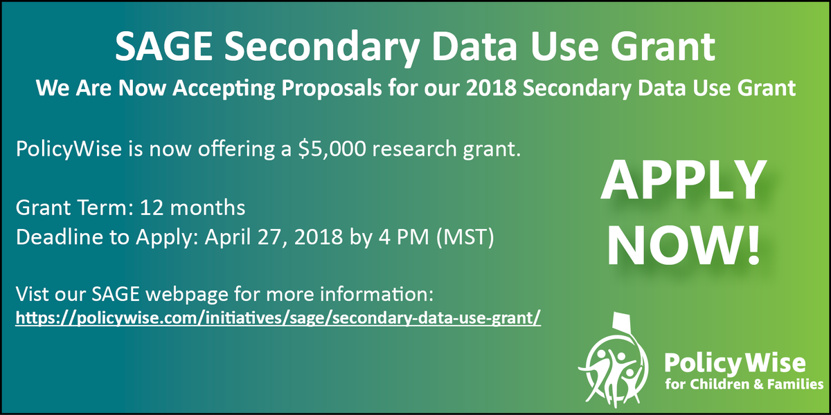 PolicyWise's tweet image. Want to get funded for your #research using @AllOurFamilies data? Apply to our SAGE Secondary Data Use Grant before April 27 here: redcap.ualberta.ca/surveys/?s=YMK…  #SecondaryData
