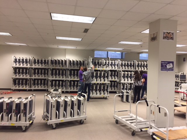 WeberElections's tweet photo. Thanks to our co-workers at Weber Co. Operations and student volunteers at Weber State. Today we did some spring cleaning to make room for our new ES&S voting machines. We can't wait to take delivery. #winninginweber #essvote #weberstateu @WSUCCEL https://t.co/pI8ZwSbS4Q