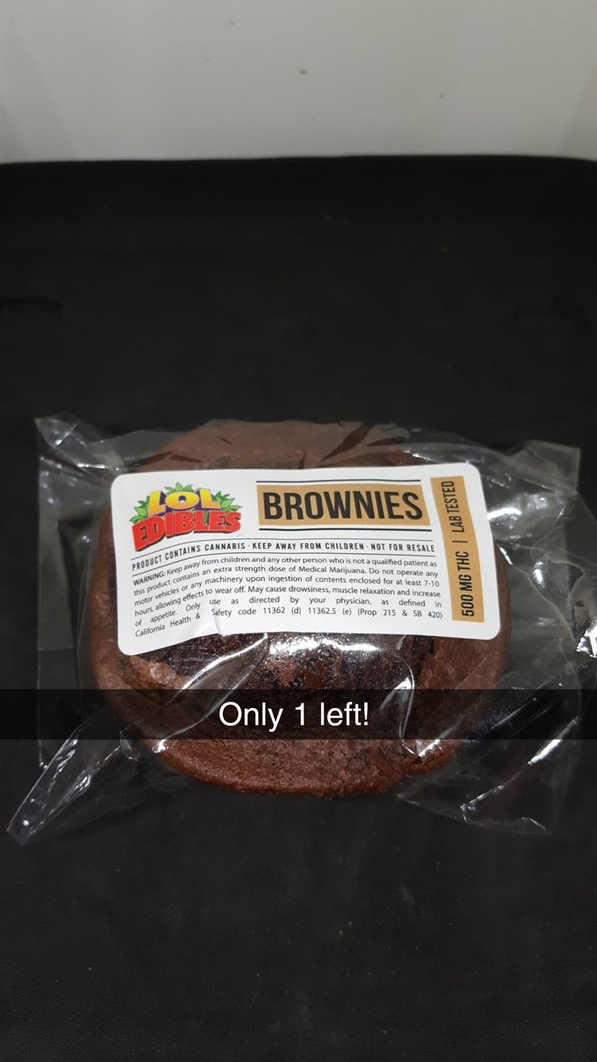 The_710_Edible's tweet photo. ONLY 1 LEFT! #mmj #delivery #az #valleywide #weedmaps #painrelief #medicated #brownie #LOLedibles #500mg https://t.co/5V6jsbBr8v