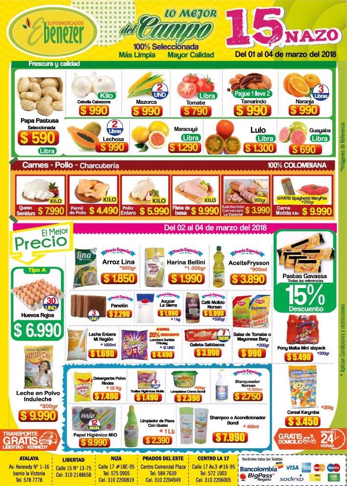 SUPER2EBENEZER's tweet photo. Ven a #SupermercadosEbenezer y disfruta comprando con las mejores ofertas de quincenazo.

¿Donde estamos?
Av,Kennedy N°1-16 barrio La Victoria
La Libertad calle 15 N°13-75
En el Centro Calle 17 Av. 3 # 16-95
Centro Comercial Plaza del Este 
Barrio Niza calle 17 #18E-95 https://t.co/71OPeVcwCY