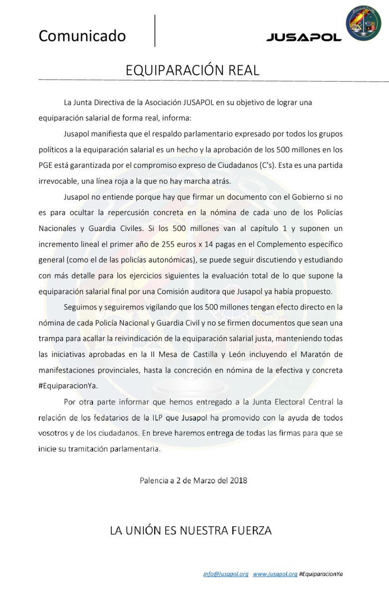 jusapol's tweet photo. 🏴📢 COMUNICADO

Os dejamos el último comunicado 👇

Por una #EquiparacionYa REAL... 

Tras 30 años esperando y 2 equiparaciones incumplidas, el Gobierno debe hacer un esfuerzo por hacer las cosas bien. NO merecemos una falsa equiparación. https://t.co/ImjbDuHFTa