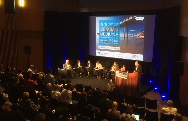 ScrippsRTI's tweet photo. The Predictive &amp; Preventative Genetics panel taking questions from the audience at #FOGM18 https://t.co/ZeIFwn1VTS