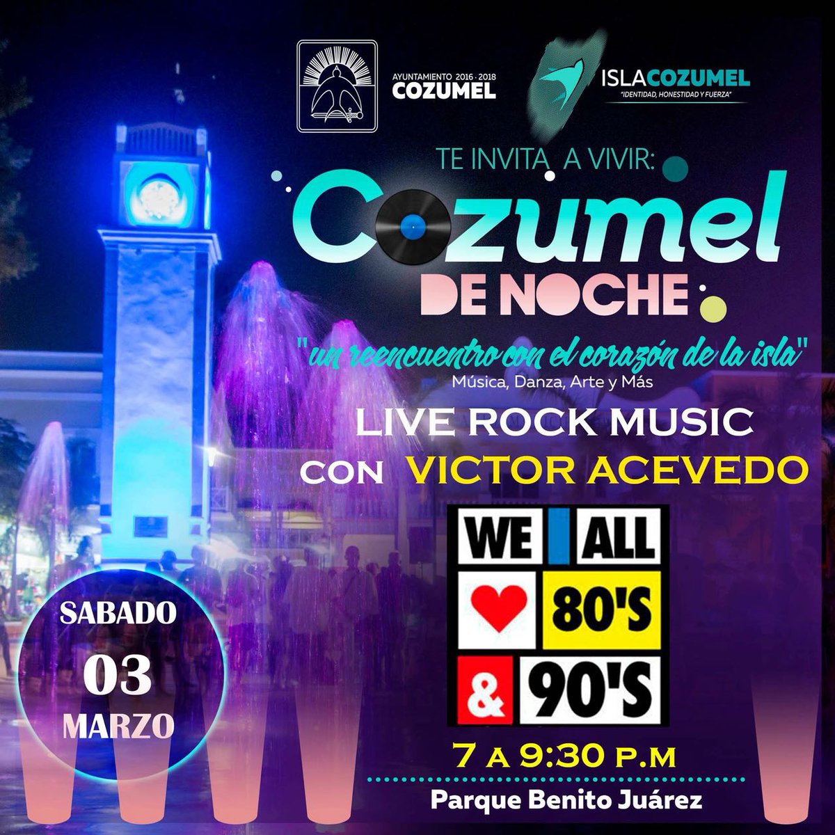 ThingsToDoInCzm's tweet photo. Rock Music in #Cozumel
Saturday, March 3rd 
7pm
80's and 90's 

#thingstodoincozumel 
Place: Benito Juarez Park (in front of the ferry) https://t.co/2c5UatwbY1