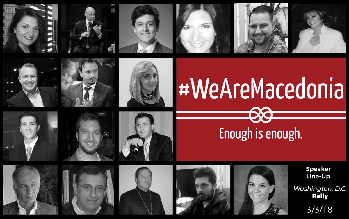 #WeAreMacedonia Rally in D.C. speaker line-up #Macedonia:

Ljupka Arsova
Vera Arsova
Nada Cickovska Demitriow
Ana Dukoska
Joseph Grieboski
Mario Hristovski
Toni Kocevski