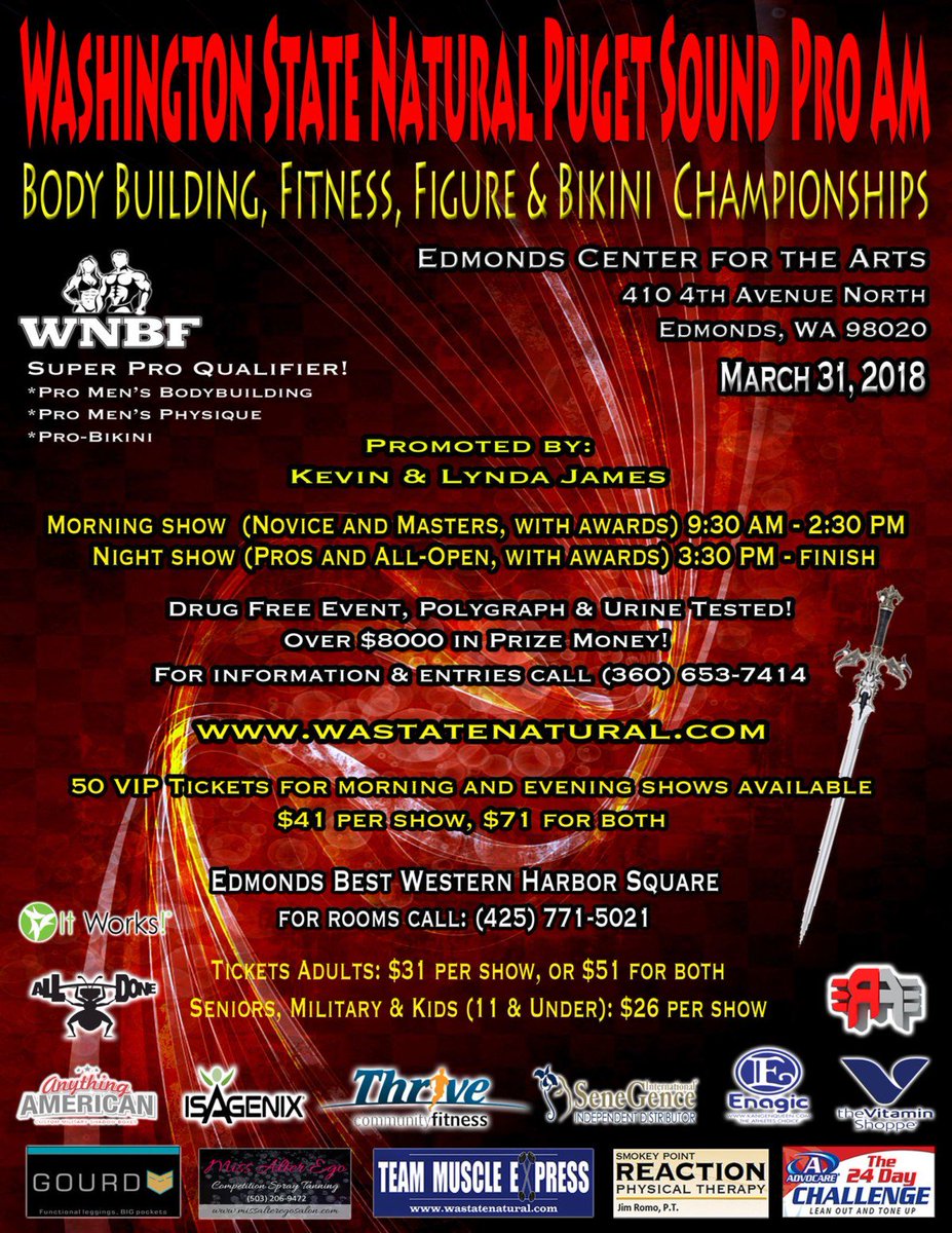 Still #westcoast but #Northwest to us!  #Washingtons Largest tested event!  We look forward to meeting the #WaStateNatural #Team soon! Pro/Am show Pro Men BB, Bikini, and Physique
wastatenatural.com #GoProWA #RoadToinbfwnbfWorlds #LAworlds #LosAngeles #ProBikini #ProPhysique