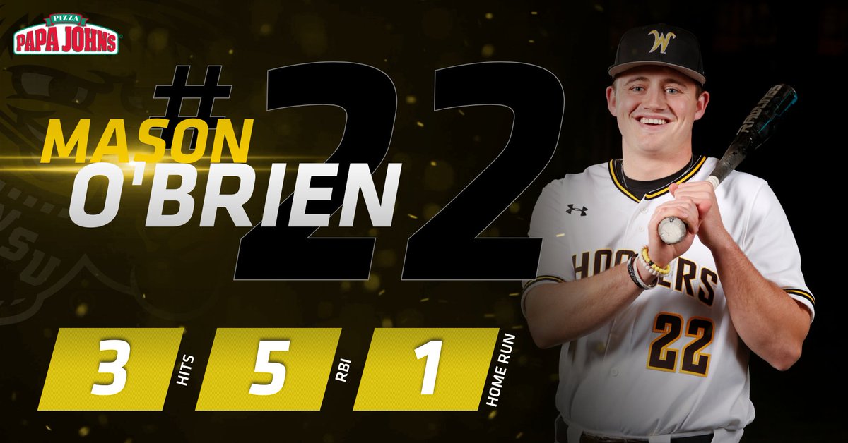 GoShockersBSB's tweet photo. Junior Mason O'Brien goes 3-3 with a grand slam and 5 RBI. https://t.co/iKCIudJL5e