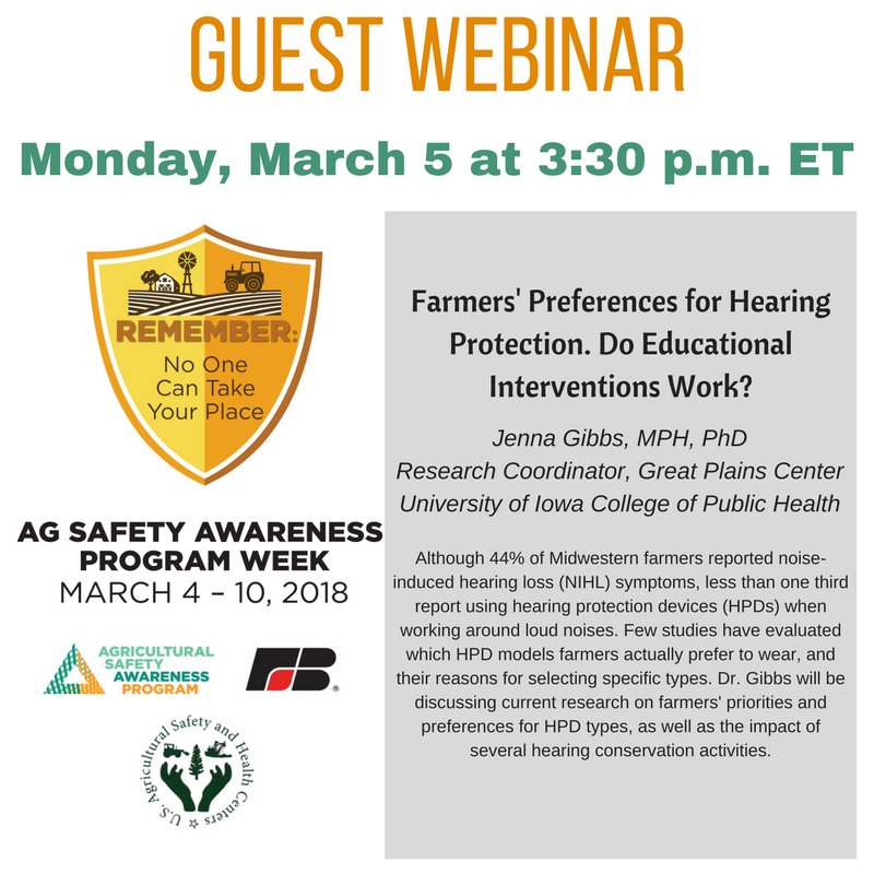 UWDEOHS's tweet photo. Former DEOHS PhD Student, Jenna Gibbs, is giving guest #webinar on hearing protection in #Agriculture as part of #AgSafetyAwarenessWeek! Jenna worked with the @PNASHCenter during her time as a PhD student! Register for the webinar: https://t.co/qiN33ZoChr https://t.co/A0wzO5BRjW