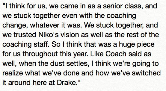 DrakeBulldogsMB's tweet photo. .@gwoodward_3 said it best when talking about his year's team and senior class in today's postgame press conference.
#TeamTogether
#thatDRAKE https://t.co/u1LgNtkihi