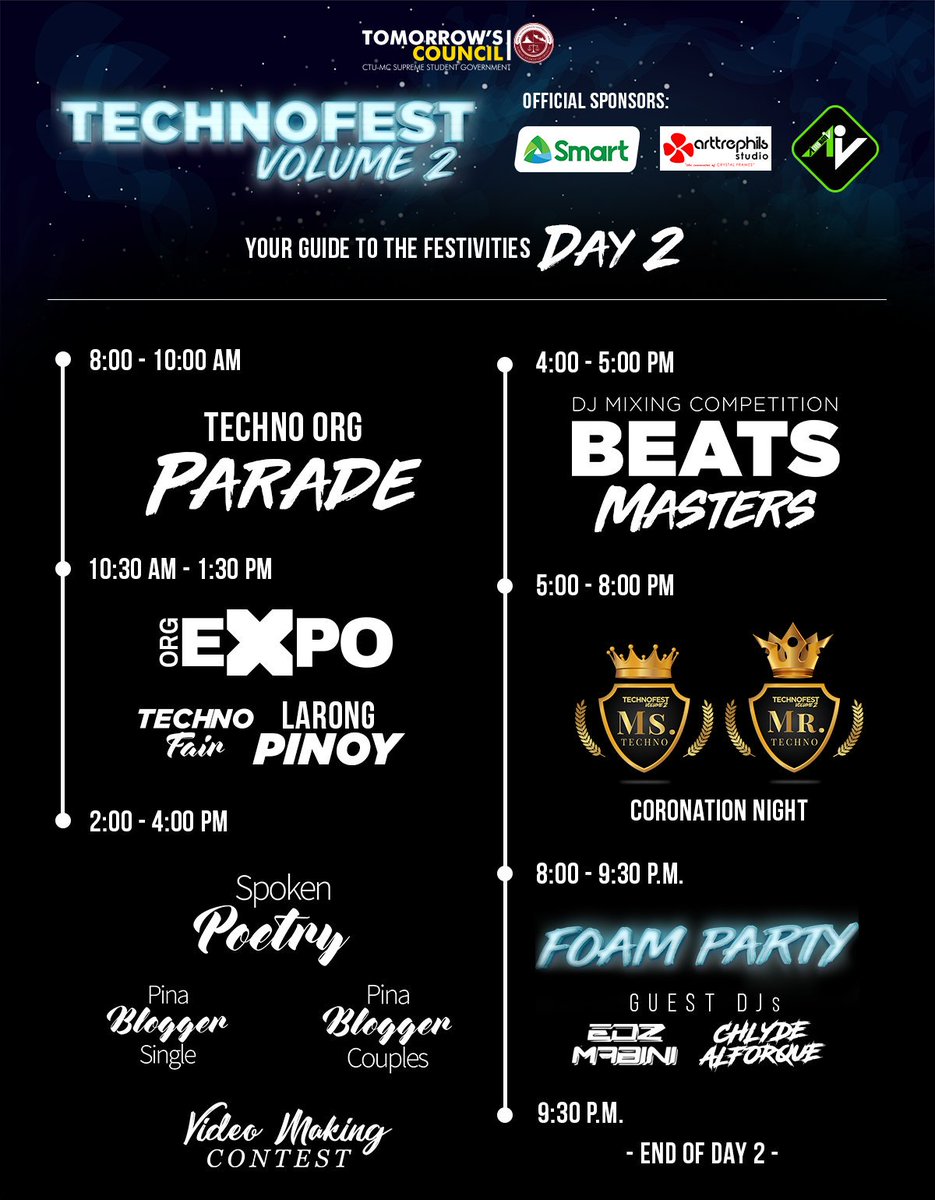 ctumcssg's tweet photo. Stay updated for the festivities today mga ka-Techno!

It will be fun this 2nd day of Techno Fest Volume 2!

See you!

#TechnoFestVol2
#TomorrowsCouncil
#CTUMCSSG https://t.co/hkxMiMnujA