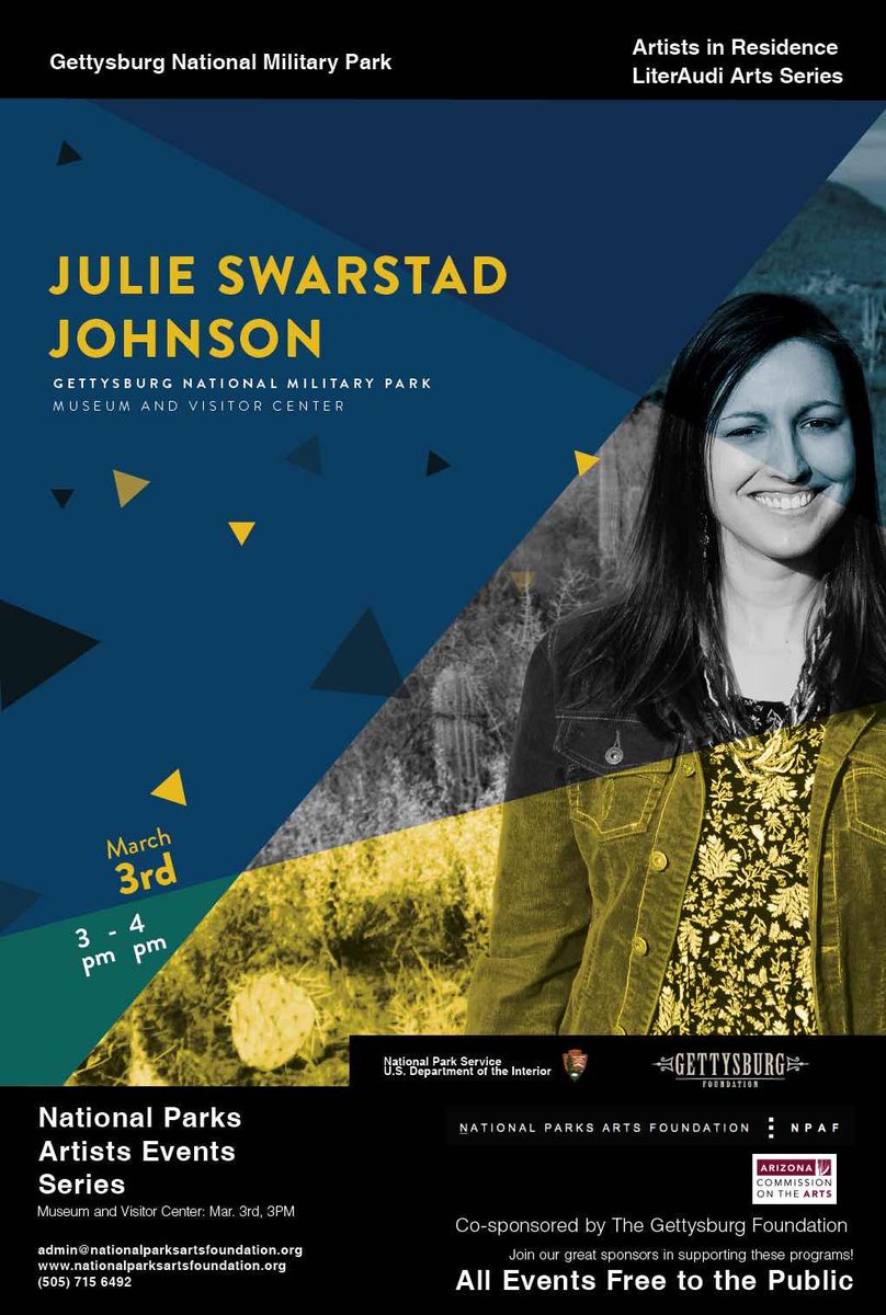 EVENT See YOU tomorrow for National Park Poet in Residence, Julie Swarstad Johnson's FREE Public Event. Gettysburg National M. Park Museum and Visitor Center 3:00 pm. ow.ly/8OqN30iHS8M