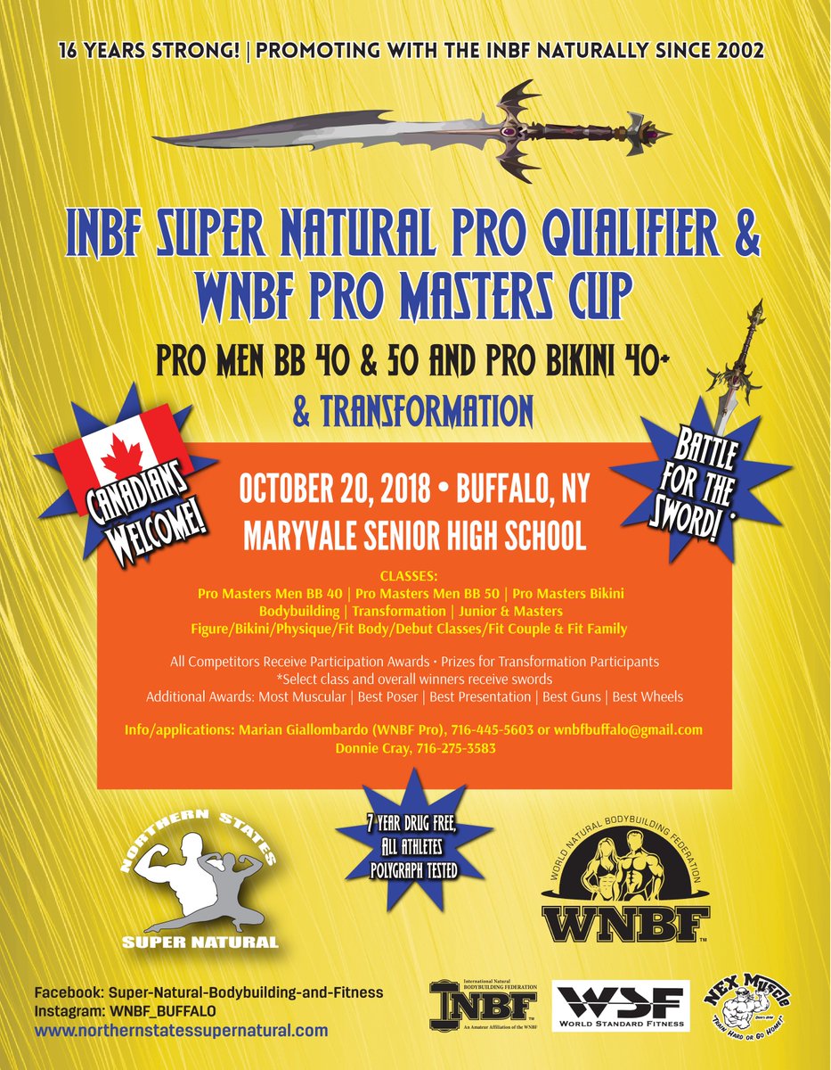 INBFBuffalo's tweet photo. please retweet
INBF WNBF Pro Am Super Natural & Pro Masters Cup
Pro Men 40 & 50s/Pro Bikini 40+
7 months and counting!
#NSSN #INBF #WNBF #wnbfBikini #fitness #fitfam #figure #fitbody #BikiniPro #WorldChampion #Physique #Mensphysique #proBodybuilding #ProMasters https://t.co/aQ0HUkwQef