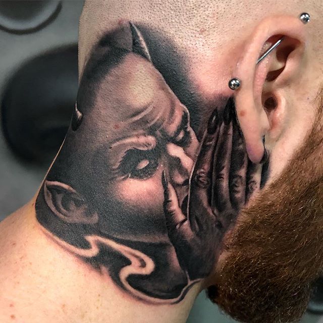 joeltattoo12 on Twitter Awesome devil whispering neck tattoo Client  sat like a rock  necktattoo necktattoos deviltattoo  oldempiretattoostudio blackandgreytattooartist blackandgreyallday  blackandgreyartist tattoodesign tattoolife 