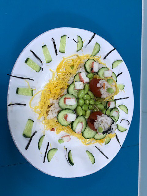 Rosebery_House's tweet photo. Winner of the sushi cake competition. Afterwards eating it!! https://t.co/tCbJGod6SQ