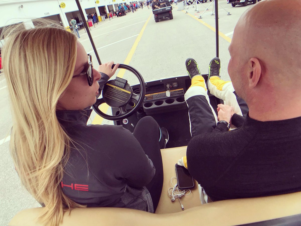 ChristinaRacing's tweet photo. Two Danes, one golf cart, nobody looking on the road - what can go wrong? 🤷🏼‍♀️ #TwoDrivers #TwoBrands #OneNationality #Danes #WeOnIt #WatchOut #ReadyForSebring https://t.co/eoQjbkTrXd