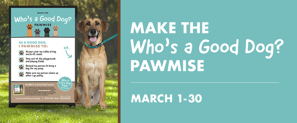 Is your pooch a Good Dog? Do you want to win prizes? Share on social media using #CaryGoodDogPawmise and #CaryNC to enter to win, including a year membership to Cary dog parks! Full details: bit.ly/2FbzS1P