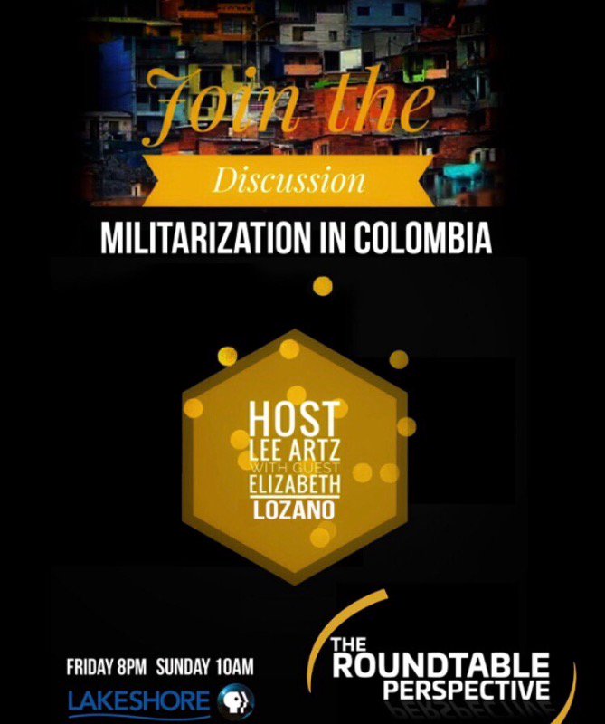 pnwroundtable's tweet photo. Tune in now to The Roundtable Perspective on Lakeshore PBS! #JoinTheDiscussion #TheRoundtablePerspective #militarization #Colombia #LakeshorePBS #PBS #PNW #PurdueNorthwest https://t.co/6l9r8SbF5M