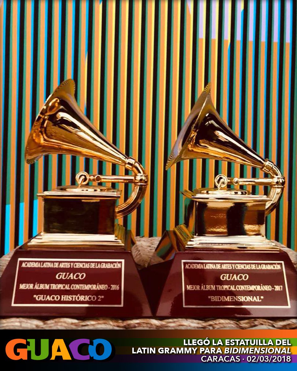 OficialGuaco's tweet photo. ⭐⭐⭐⭐⭐ ¡Pura felicidad…! → Llegó a Caracas la estatuilla del Latin Grammy que ganó Bidimensional como Mejor Álbum Tropical Contemporáneo de 2017

#Guaco Ψ #Bidimensional #GuacoEsVenezuela
#LatinGRAMMY @LatinGRAMMYs https://t.co/q1GVdS3Jto