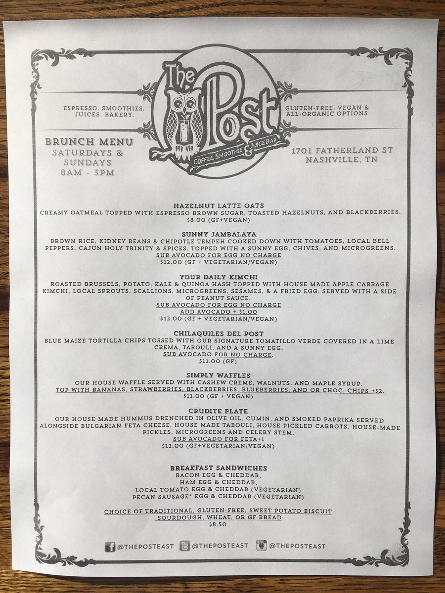 theposteast's tweet photo. #Brunch menu this weekend! 🤗
Served 8am-3pm Saturday and Sunday! 🍽
#Livemusic from Brunchgrass 10-1pm Sunday! 🎶 https://t.co/z6tpfwjkPd