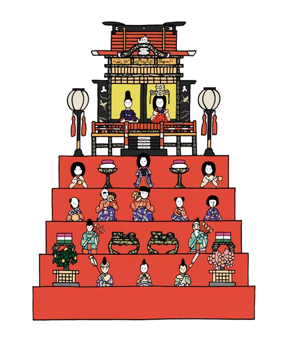 健やかに。#雛祭り #桃の節句 #雛壇 #雛人形 #年中行事 #イラスト 
