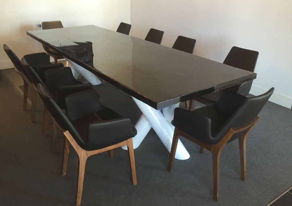 PatinaYard's tweet photo. We built this custom conference table with a hardwood top and a high gloss finish with powder coated metal legs. We love to create! https://t.co/nVOZmqwrQM