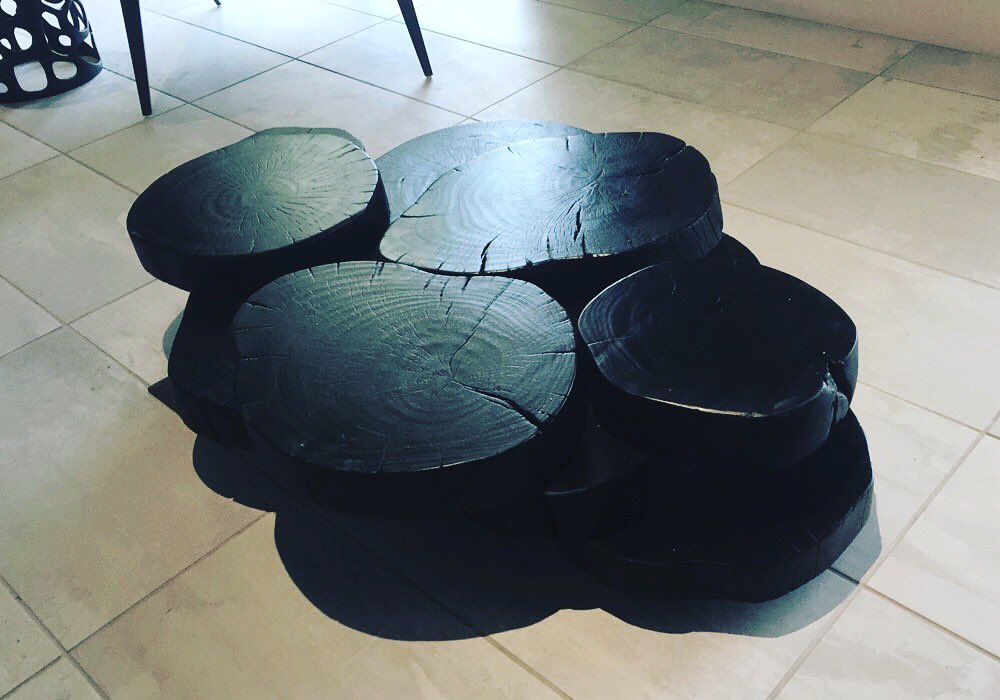 PatinaYard's tweet photo. We love to design and create. This charred aka Shou Sugi Ban - coffee table is made from logs. Unique and versatile. https://t.co/zbIyFK9Z4l