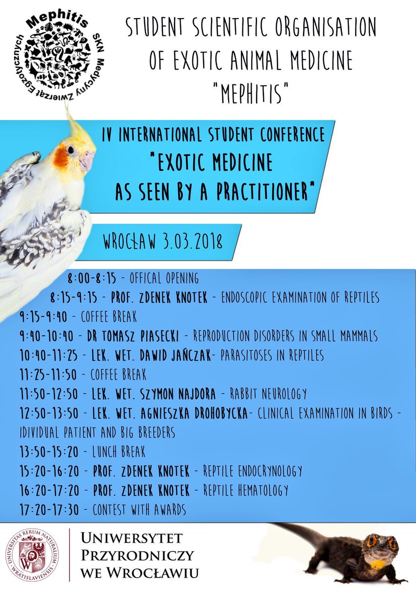 WildVetsPULS's tweet photo. Today we are participating in #Exotic pets medicine conference. Thanks #Wrocław! #vetmed #nieudomowieni https://t.co/wG6K3WtIbA