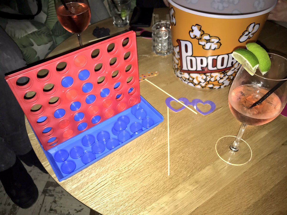 Megabby's tweet photo. You ever played tipsy #Junga? The Frenchie sis got me a Spritz to rig the game in her favor! ๐คฃ๐นAlso #Connect4? For realz? #Tronno is taking that fusion concept to another level! #fancyplace meets #spin meets #Boardgames meet #popcorn and cocktails.๐ธ๐ฟ https://t.co/l1CL6qckms