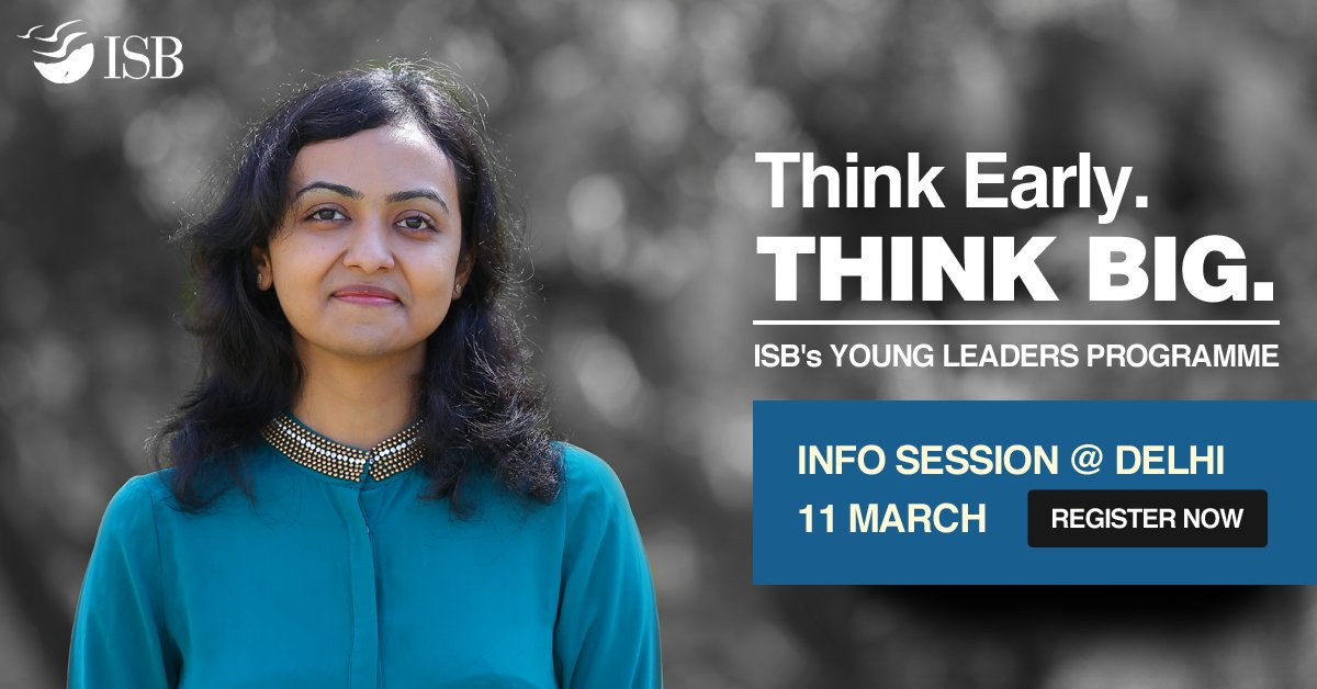ISBedu's tweet photo. Meet the admissions team at Delhi to know how you can get a head start in your career with ISB's Young Leaders Programme. #ISBYLP
Date: March 11, 2018, 11 AM https://t.co/vPzqjuycYw https://t.co/60ptLrOB4K