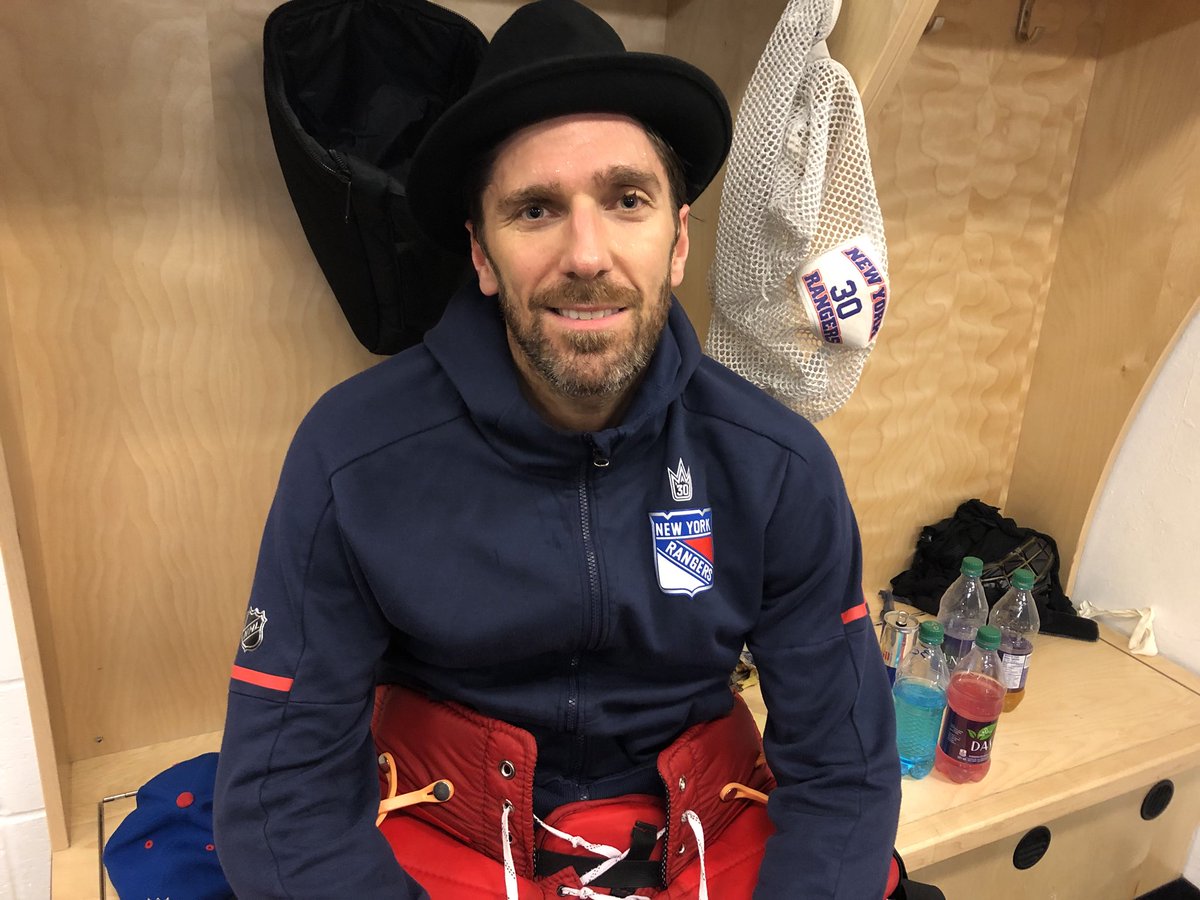 NYRangers's tweet photo. Lundqvist is the first goaltender in @NHL history (since saves were first tracked in 1955-56) to make 50 or more saves and earn a win in two consecutive games. #NYR https://t.co/m6y2kuRKon