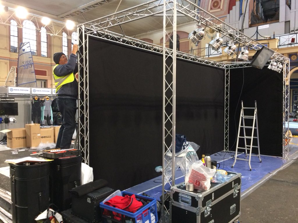 BoshamSC's tweet photo. Club elves busy building the stand @DinghyShow yesterday. Come see us at stand b19 https://t.co/DIvNlDfXPr