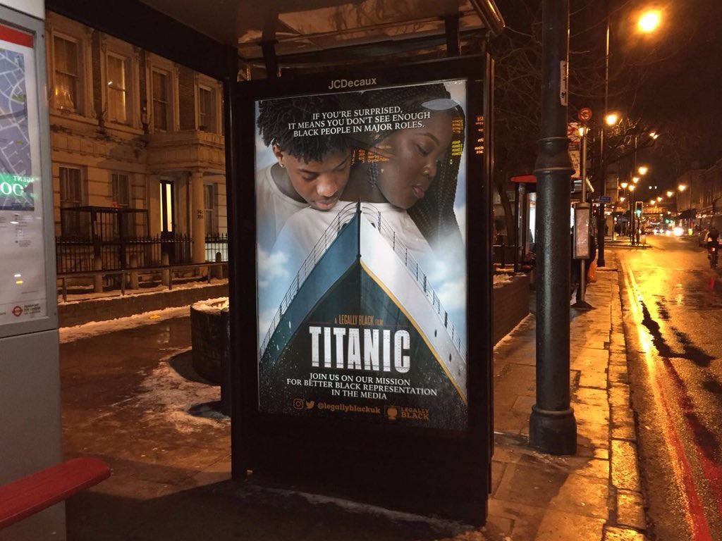 AndrewBloch's tweet photo. PR Stunt of the Day: Brixton activists recreate film posters with black leads to vent their frustration at the lack of black actors in top roles. https://t.co/fKWw4gLCaL