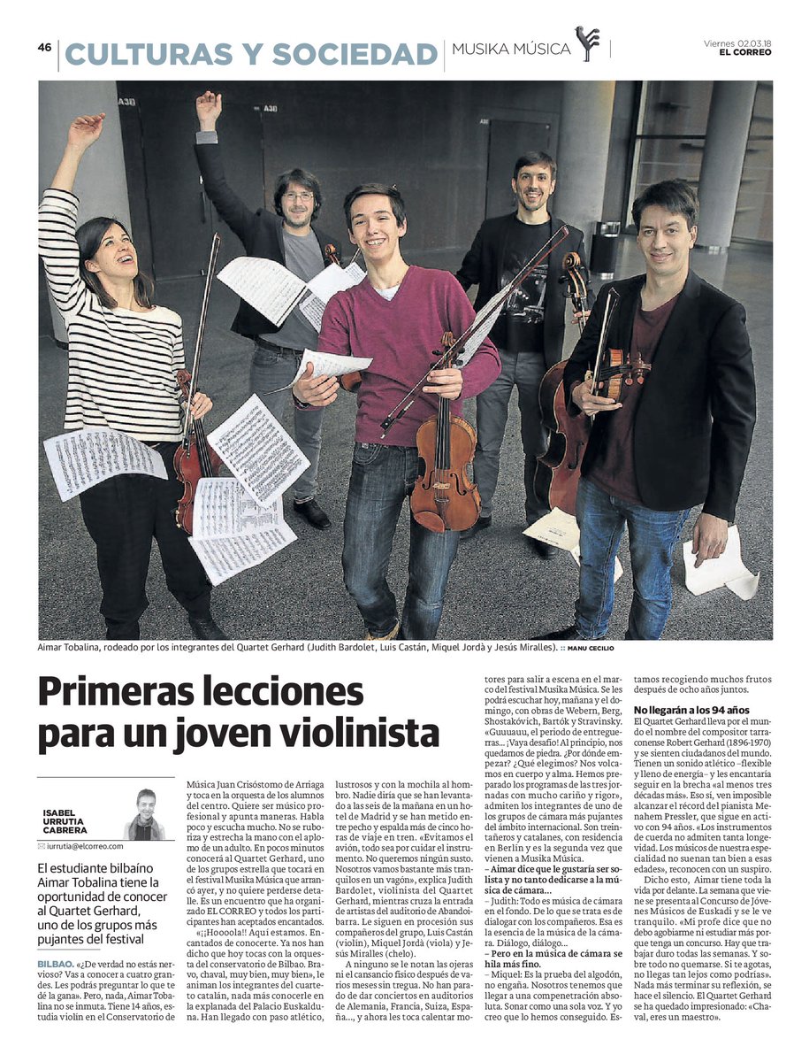 CapoFine's tweet photo. Divertido encuentro con @QuartetGerhard en @elcorreo_com, por @IsabelVUrrutia, con motivo de sus 3 conciertos en #MusikaMusica en @Euskalduna_eus @Bilbao700 @hm_inter @Niusic https://t.co/MWVCK8e7xq