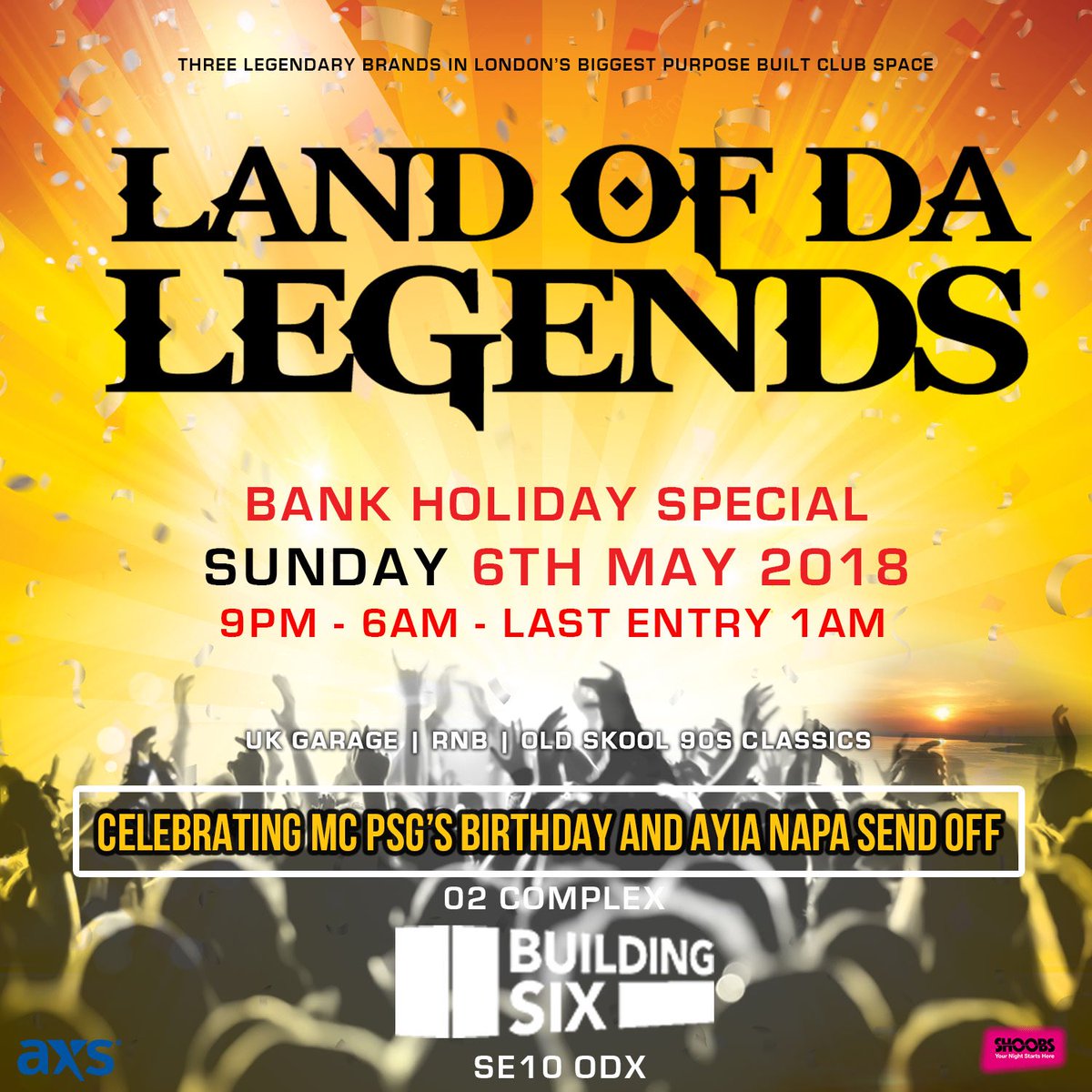 OFFICIALSOSOLID's tweet image. Tickets Here: bit.ly/Lodl-GD-Wom
Table Bookings: 07921339333
✨ BANK HOLIDAY SPECIAL ✨
Sunday 6th May 
“AYIA NAPA SEND OFF &amp;amp; PSGs BIRTHDAY CELEBRATION” At #BuildingSix @Garage_Delight @LandOfDaLegends #WorldOfMadness