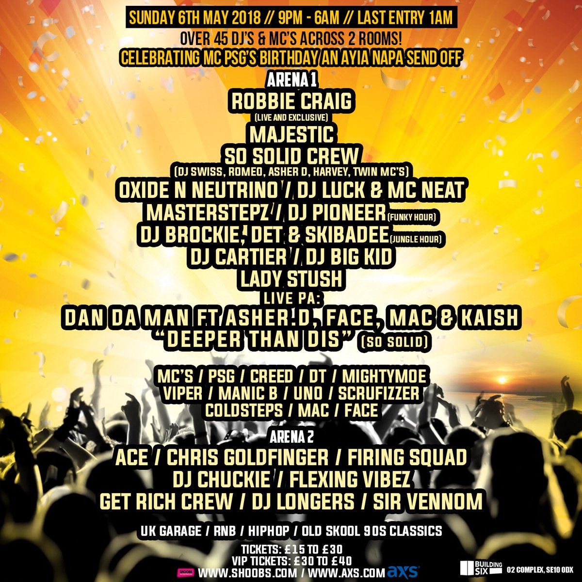 OFFICIALSOSOLID's tweet image. Tickets Here: bit.ly/Lodl-GD-Wom
Table Bookings: 07921339333
✨ BANK HOLIDAY SPECIAL ✨
Sunday 6th May 
“AYIA NAPA SEND OFF &amp;amp; PSGs BIRTHDAY CELEBRATION” At #BuildingSix @Garage_Delight @LandOfDaLegends #WorldOfMadness