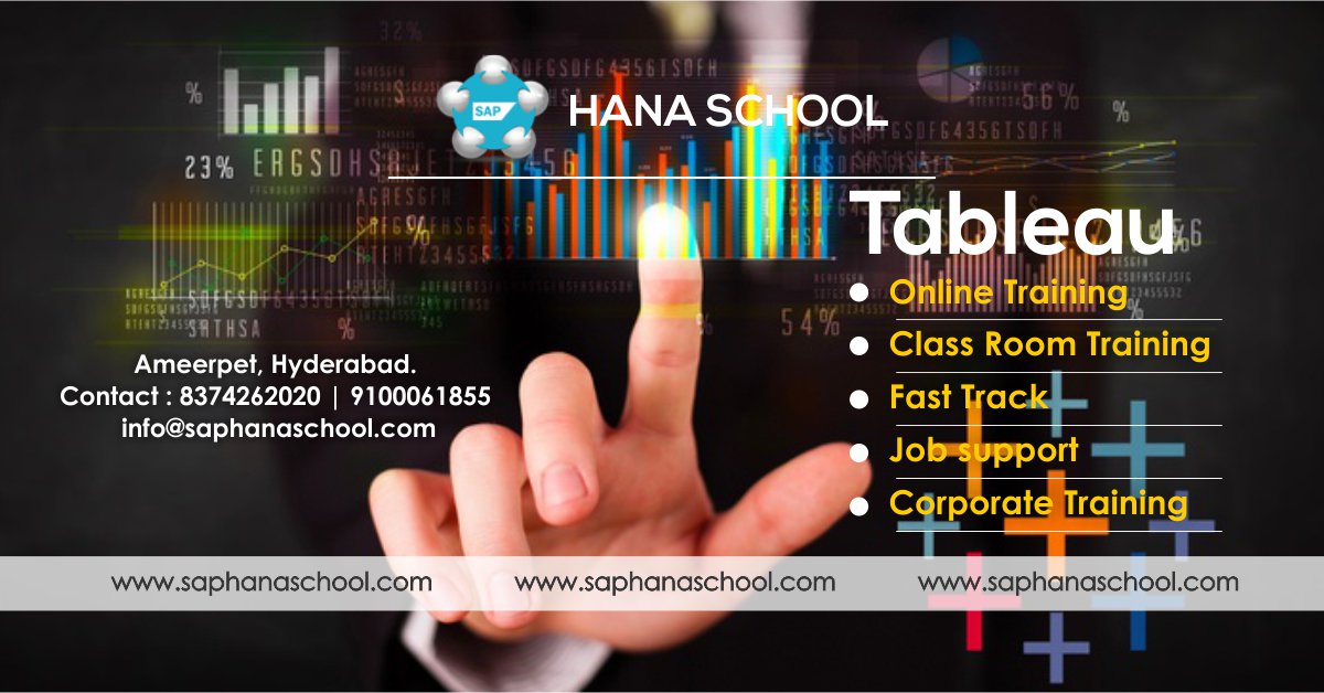 saphanaschool's tweet photo. https://t.co/P2RgesfRbF #SapHanaSchool Is #BestSapHanaTrainingInstitute In Ameerpet, Hyderabad; We Provide Tableau Classroom And Online Training. We Provide #TableauOnlineTraining By Certified Consultant. More Details Call Us.
Phone: +91-8374262020
#TableauTraining https://t.co/BTbgOewAYQ