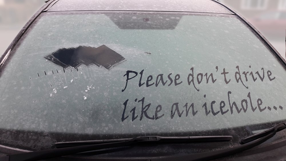 SurreyPolice's tweet photo. If you are even thinking about going out in a car today...

The roads are covered in snow and ice, drivers aren't clearing ALL the snow and frost from their cars (windscreen, windows, roof, mirrors and lights), and people are driving too fast.

PLEASE #DontDriveLikeAnIcehole! https://t.co/slUeSmKars