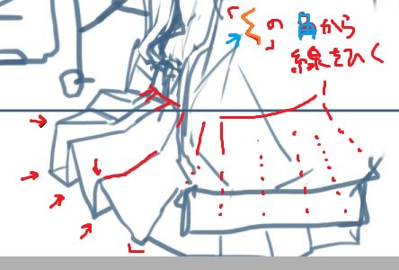 なんちゃってプリーツスカートの描き方です。(思いつきでつくったから見難さ★★★★★) 