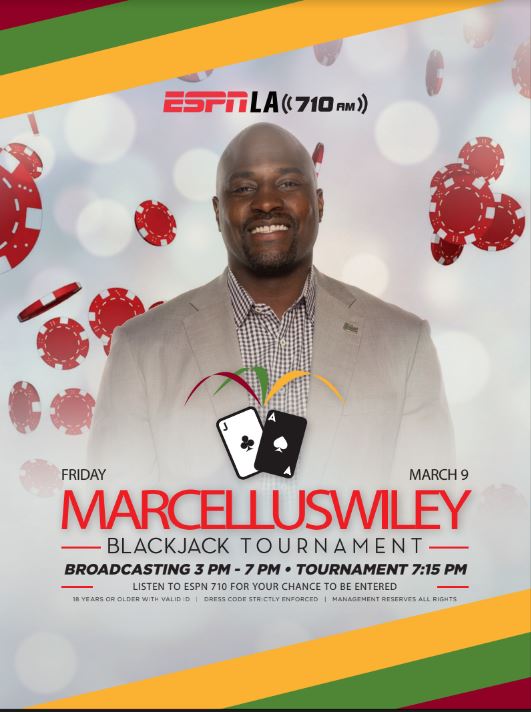 MorongoCasino's tweet photo. Do you want to play against @marcelluswiley? in a #BlackjackTournament on 3/9? @ESPNLosAngeles is hosting a live broadcast at @TacosandTequila at 3pm! Come in and register between 10am-4:30pm for your chance to be 1of 25 #RewardsMembers to play in the tournament! https://t.co/Jao4GcZNmO