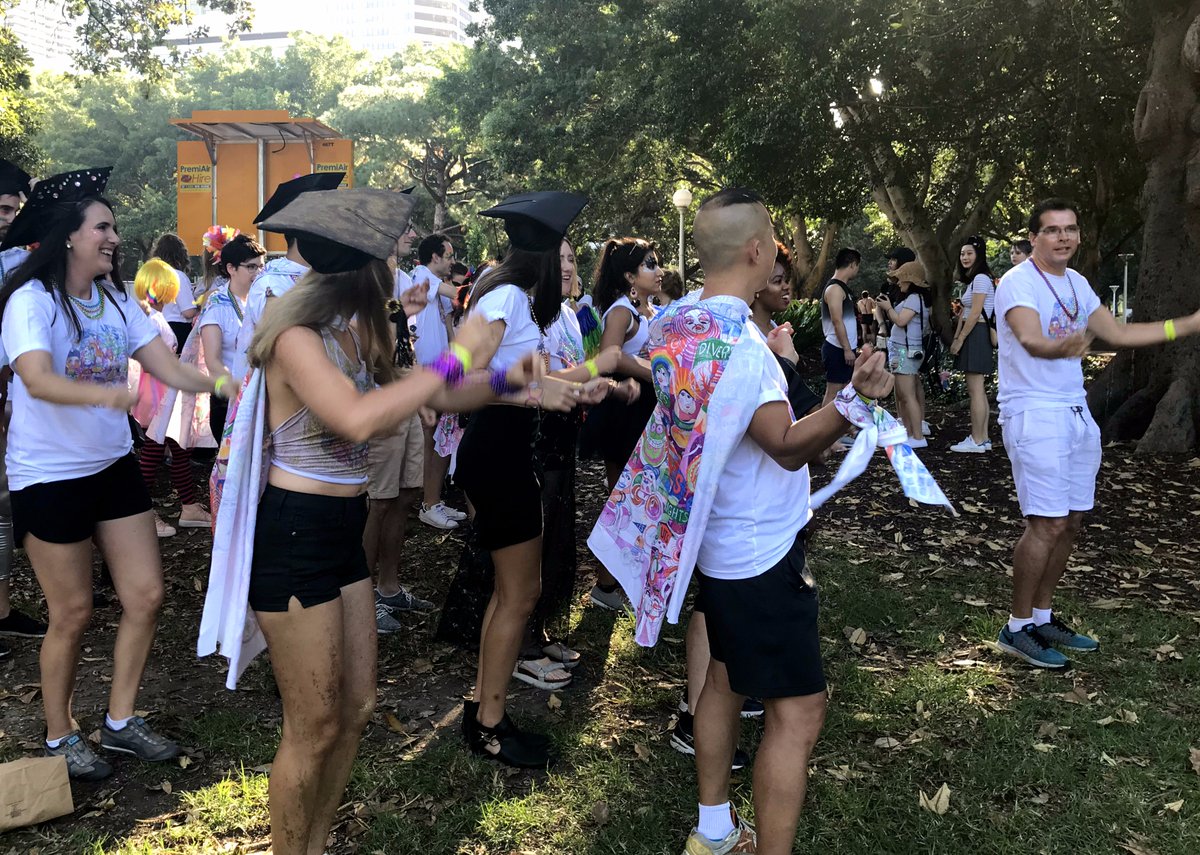 UTSEngage's tweet photo. Getting ready for the parade! #MardiGras40 Our costume artwork is a celebration of people in all our vibrant diversity, and of happiness through acceptance #UTSforAll https://t.co/JlDTREj2rO