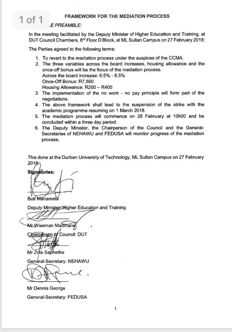 ThuliThulizulu1's tweet photo. #DUTstrike Alan Khan &amp; the media keep misleading the public, the strike is not OVER, it was suspended because labor had to adhere to this framework.The deadline for negotiations to be finalized was yesterday @SABCNewsOnline @eNCA @TheMercurySA @ecr9495 @EFFSouthAfrica @NEHAWU https://t.co/cPk42jKNPE