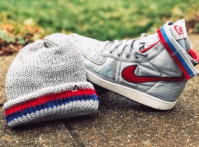 FervorBrand's tweet photo. Bespoke hand-knitted beanie for Matt, who wanted it to match his Nike Vandals! 👟  #madeincornwall #cornwall https://t.co/dj4jPMaTxB